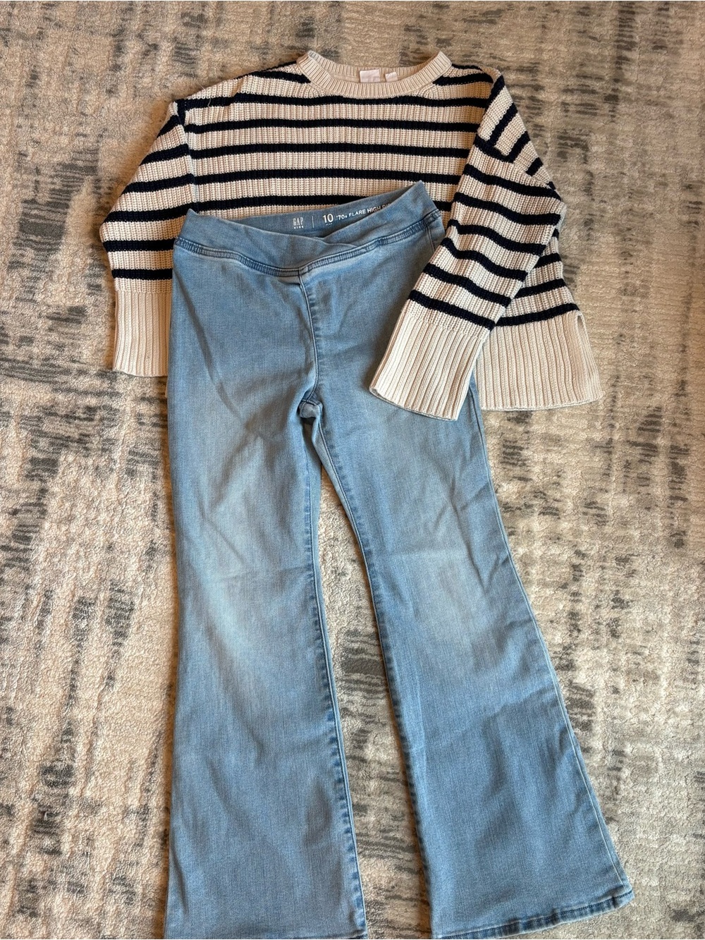GAP Girls Size 10 Outfit Striped Sweater and Flare Jeans